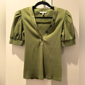 Derek Lam Heather V Neck Puff Sleeve Top in Olive 🫒  - Sz S